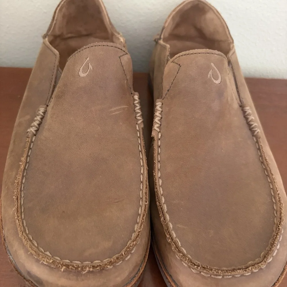 Olukai Moloa Slip On Men 9.5 Brown Leather Casual Loafer 10128-2733 Outdoor